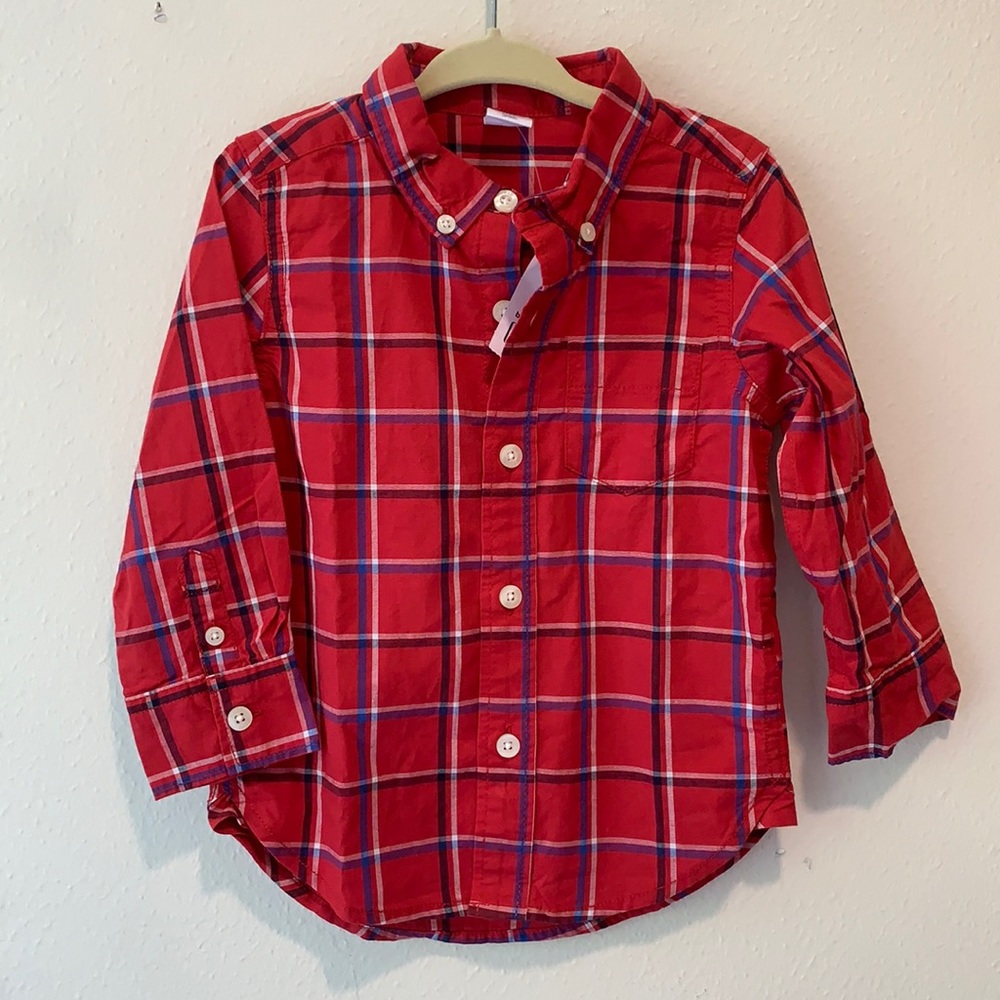 GAP red white and blue plaid long sleeve shirt